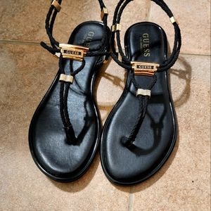 Guess Black T-Strap Sandals